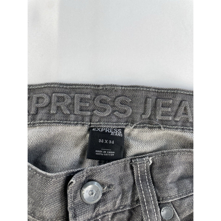 Mens Vintage Y2K Express Jeans Grey Relaxed Bootcut Denim Jeans Size 34x34