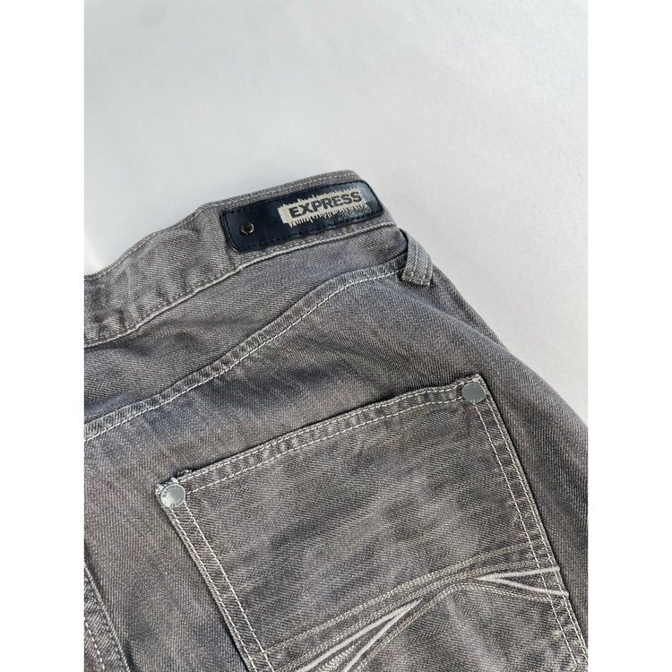 Mens Vintage Y2K Express Jeans Grey Relaxed Bootcut Denim Jeans Size 34x34
