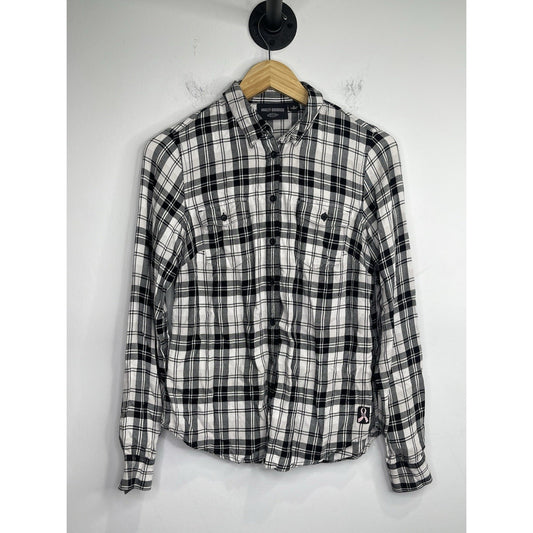 Adult VTG Breast Cancer Awareness Harley Davidson Plaid Button Down Shirt Sz S