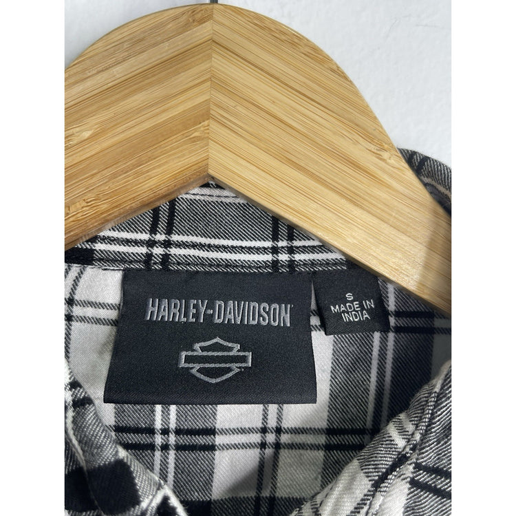 Adult VTG Breast Cancer Awareness Harley Davidson Plaid Button Down Shirt Sz S