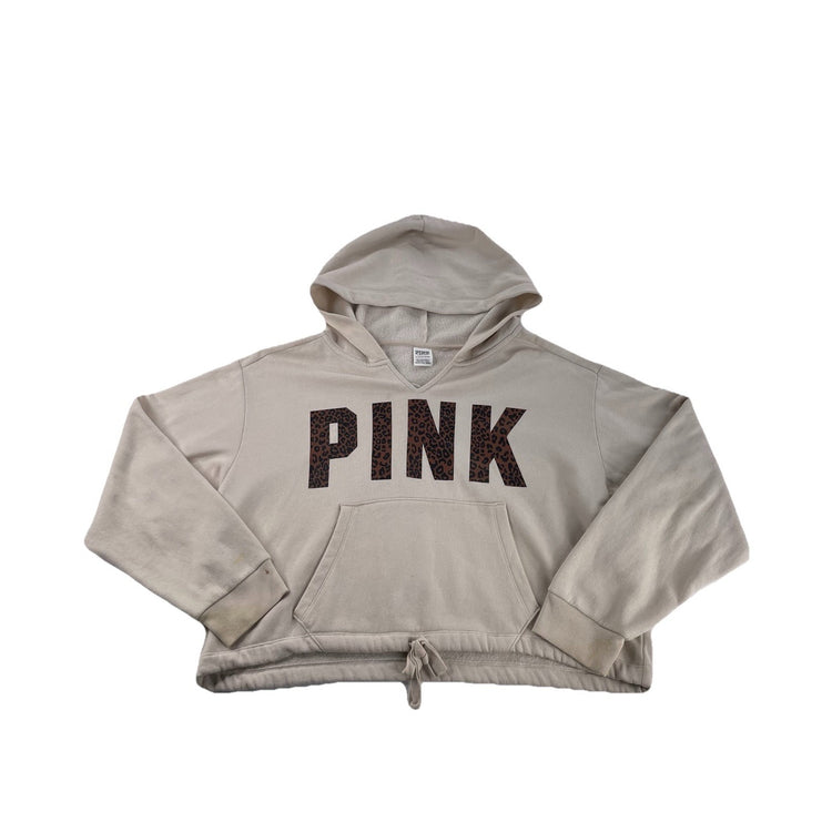 Womens PINK Victoria Secret Light Pink Cropped Hoodie Size Xl