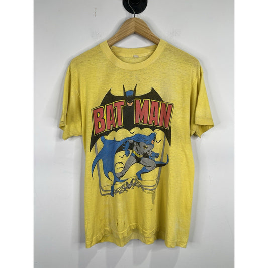 Men’s Yellow DC Comics Batman 80s Vintage T Shirt Retro Comic Style Sz XL