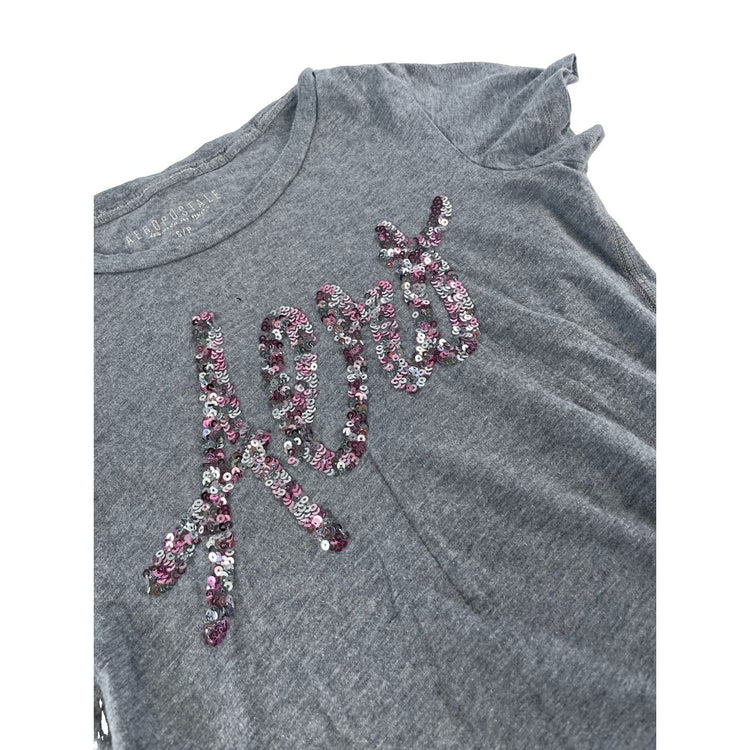 Womens Aeropostale Gray Sequin Logo T-Shirt Size S/P