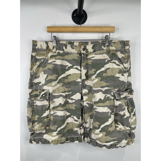 Carhartt Relaxed Fit  Camo Cargo Shorts Mens 40 Army Workwear Snap Button