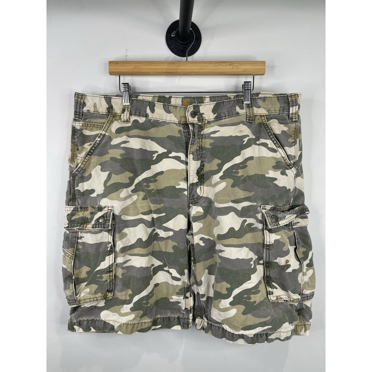 Carhartt Relaxed Fit  Camo Cargo Shorts Mens 40 Army Workwear Snap Button