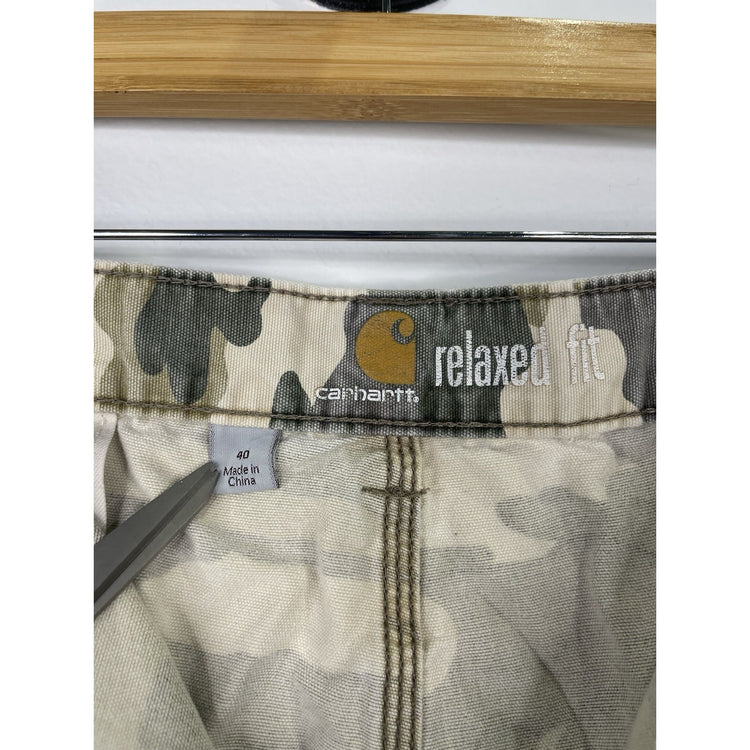 Carhartt Relaxed Fit  Camo Cargo Shorts Mens 40 Army Workwear Snap Button