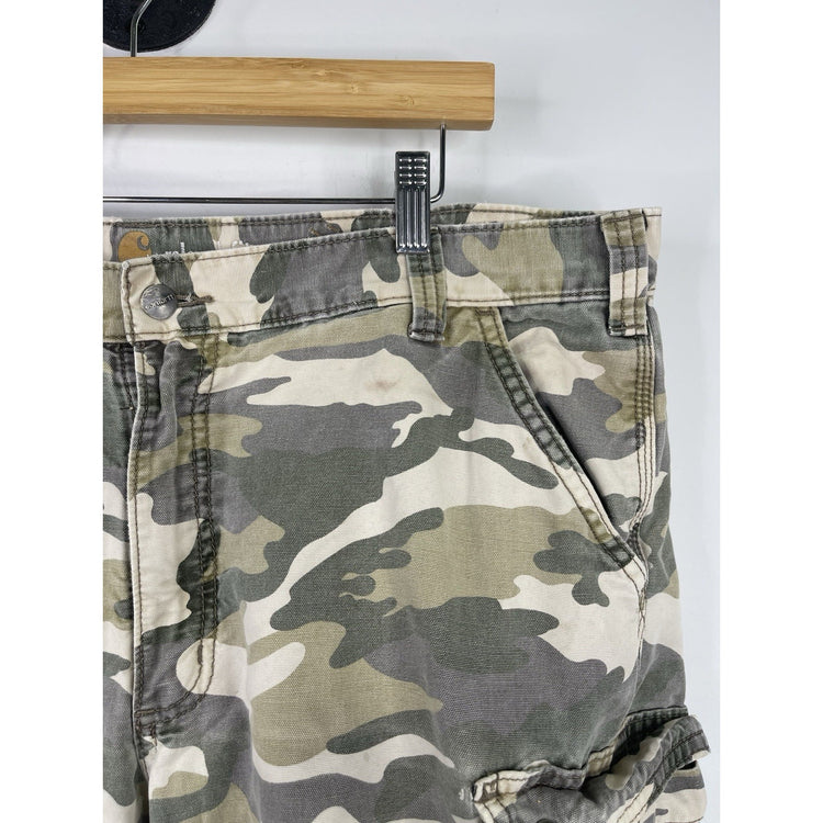 Carhartt Relaxed Fit  Camo Cargo Shorts Mens 40 Army Workwear Snap Button