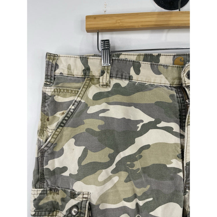 Carhartt Relaxed Fit  Camo Cargo Shorts Mens 40 Army Workwear Snap Button