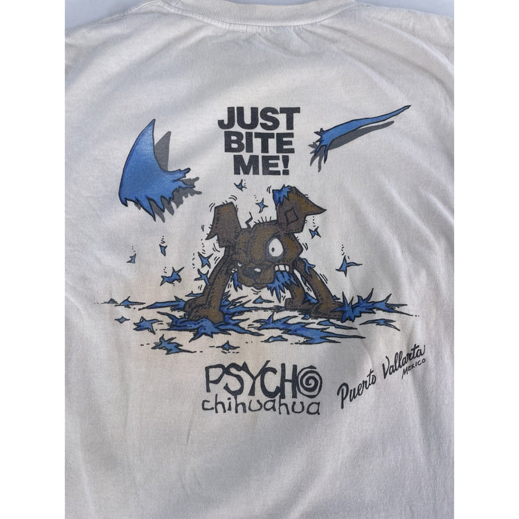 Mens Psycho Chihuahua Graphic White/Cream Shirt Size L