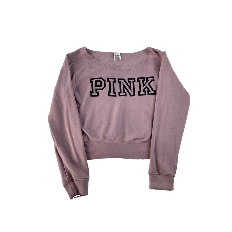 Womens Victoria's Secret PINK Dusty Rose Pullover Sweatshirt Raw Hem Size S