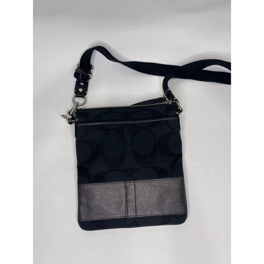 Women’s COACH Signature Top Zip Crossbody Swingpack Bag Purse Silver Black