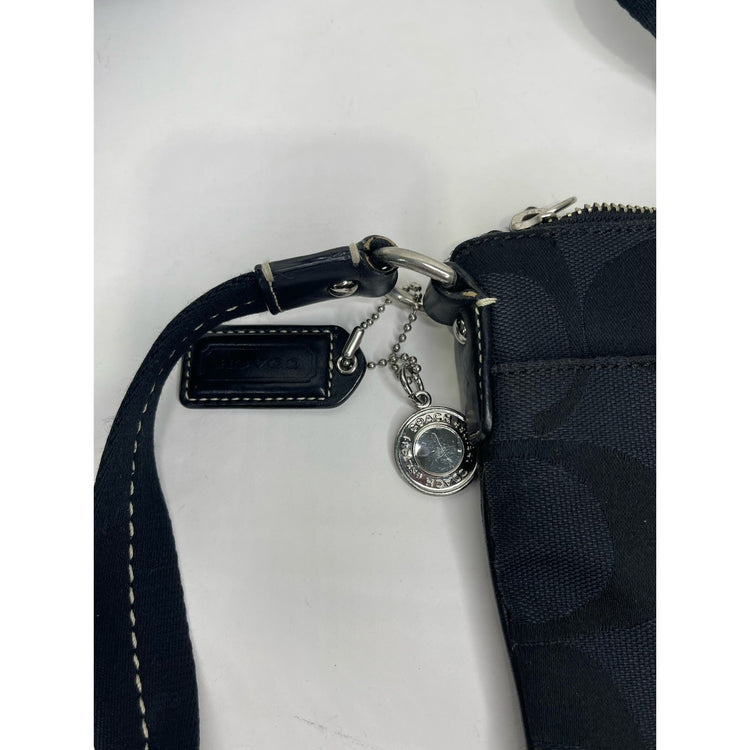 Women’s COACH Signature Top Zip Crossbody Swingpack Bag Purse Silver Black