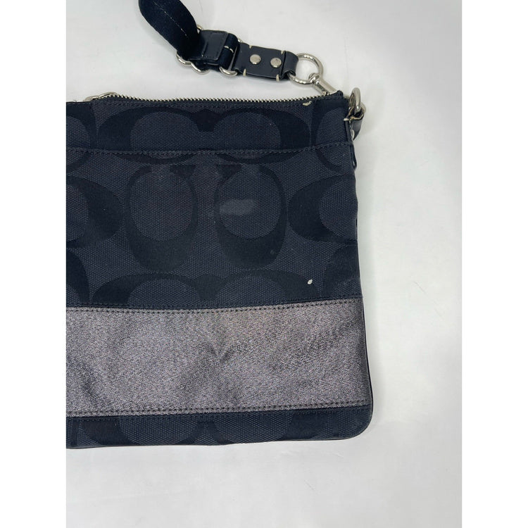 Women’s COACH Signature Top Zip Crossbody Swingpack Bag Purse Silver Black