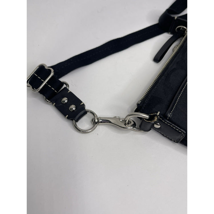 Women’s COACH Signature Top Zip Crossbody Swingpack Bag Purse Silver Black