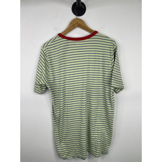 Men’s Green Casual Pin Striped Stussy T Shirt Sz Large