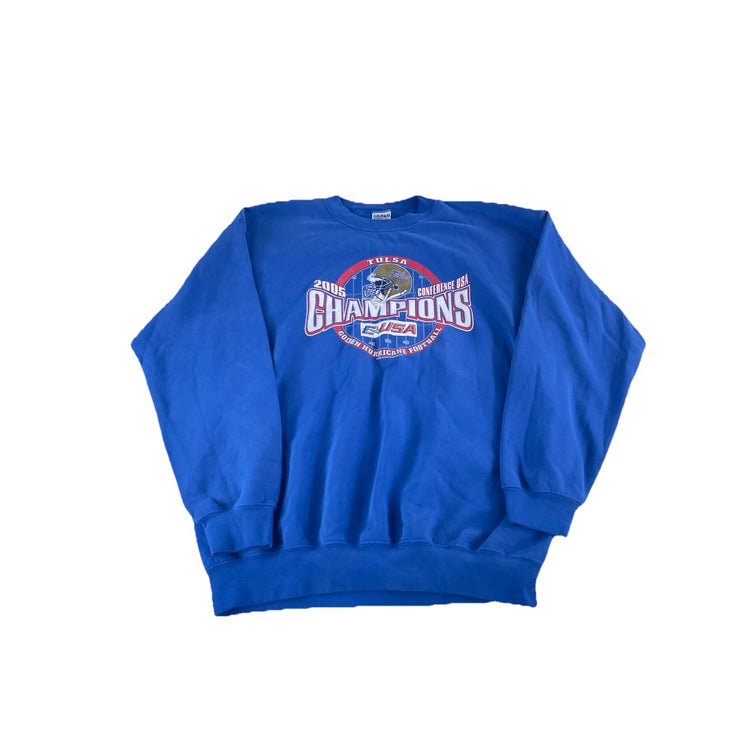 Mens Vintage 2005 Tulsa Golden Hurricane Football Sweatshirt CUSA CHAMPS Size L