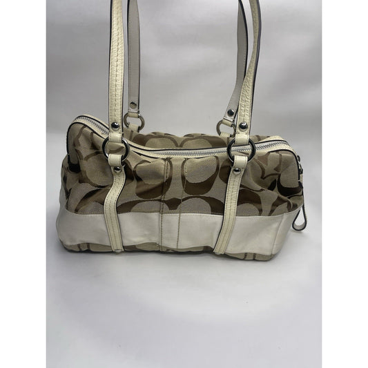 VTG White/Brown/Beige Coach Satchel Handbag