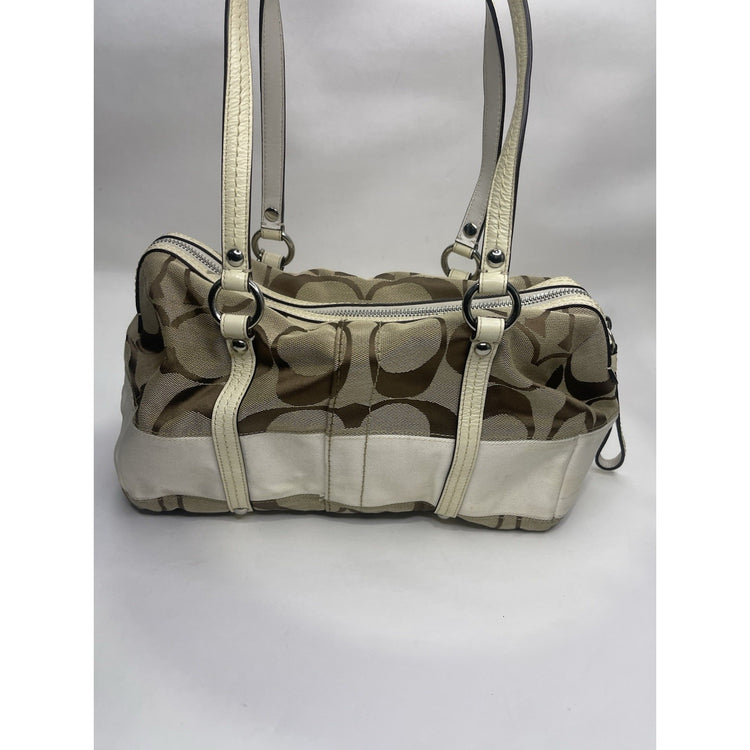 VTG White/Brown/Beige Coach Satchel Handbag