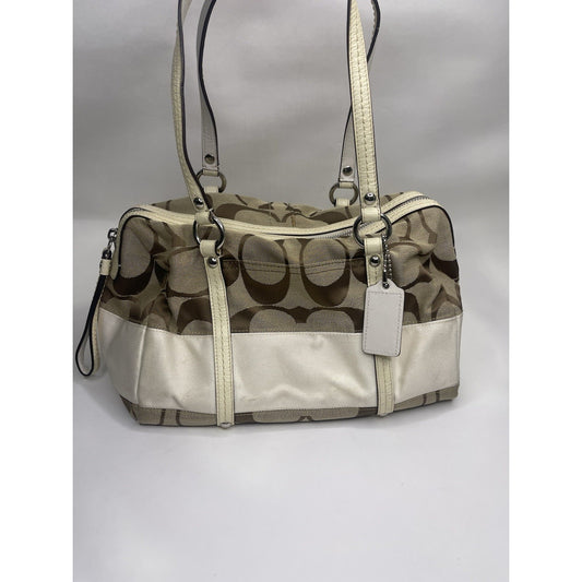 VTG White/Brown/Beige Coach Satchel Handbag