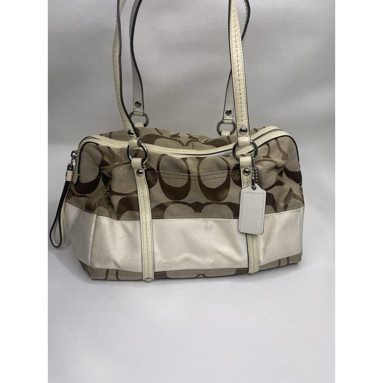 VTG White/Brown/Beige Coach Satchel Handbag