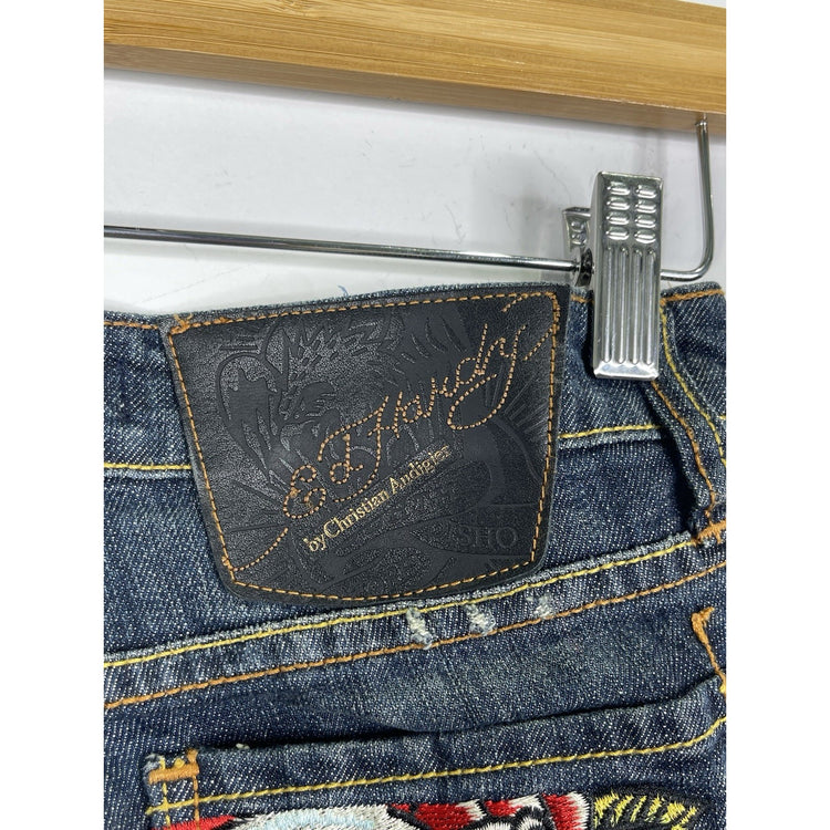 Vintage Ed Hardy Jeans Womens 25 Skull Rose Embroidered Low Rise Denim Y2K 2000s