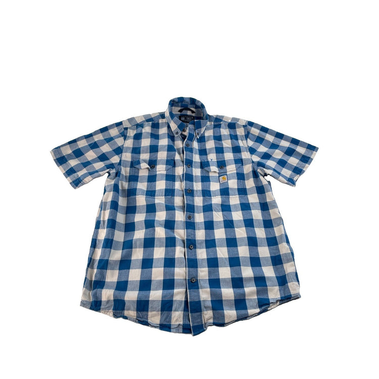 Mens Carhartt Loose Fit Blue & White Plaid ButtonUp Shirt Size L