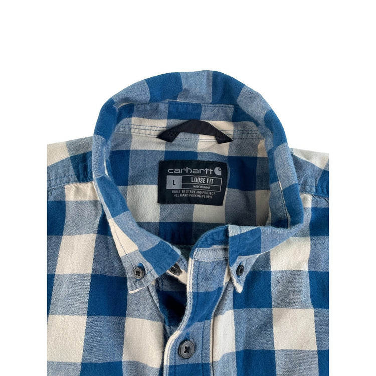 Mens Carhartt Loose Fit Blue & White Plaid ButtonUp Shirt Size L