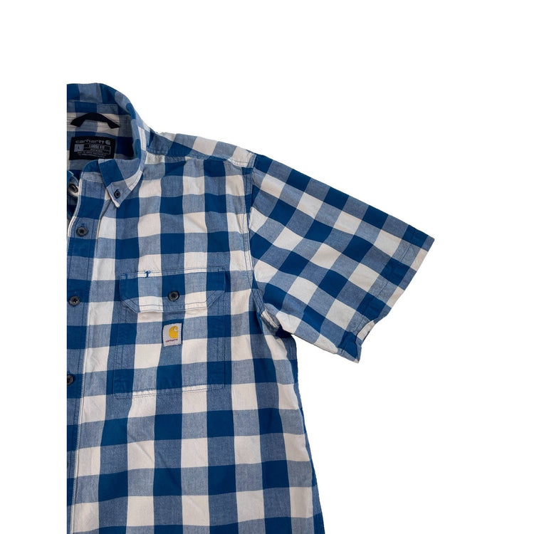 Mens Carhartt Loose Fit Blue & White Plaid ButtonUp Shirt Size L