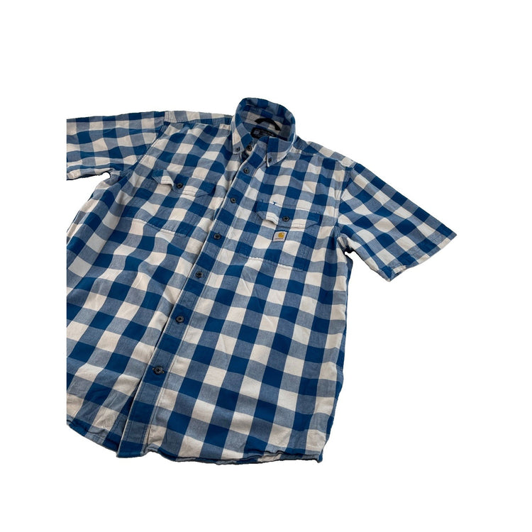 Mens Carhartt Loose Fit Blue & White Plaid ButtonUp Shirt Size L