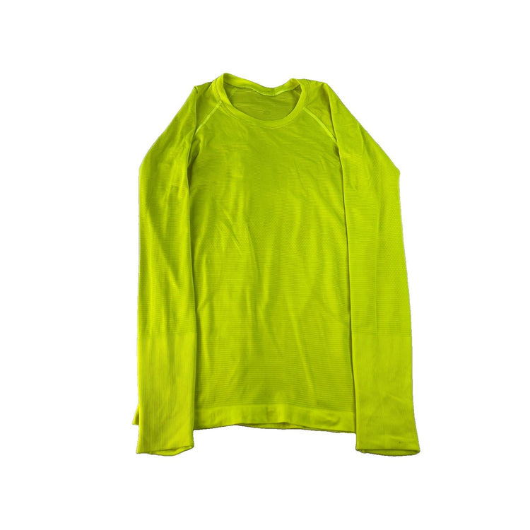 Womens Lululemon Neon Yellow LongSleeve Shirt Thumb Holes Size 6