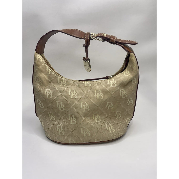 Beige Dooney & Bourke Small Logo Monogram Hobo Bucket Bag