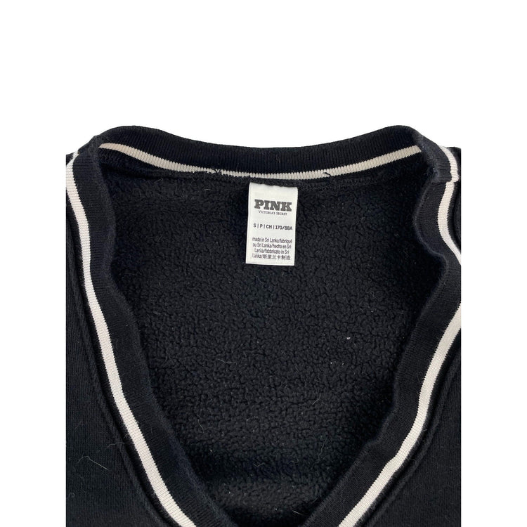 Womens Victoria's Secret PINK Cropped V-Neck Zip-Up Sweatshirt Black Size S