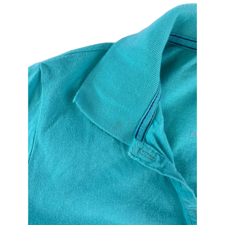 Women's Aéropostale Sequin Script Polo Shirt Turquoise Blue Size M