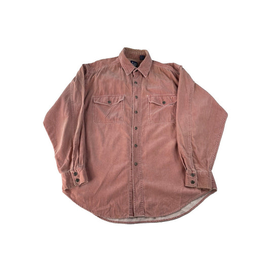 Men Vintage GAP Pink Corduroy Long Sleeve Button Up Shirt Size L