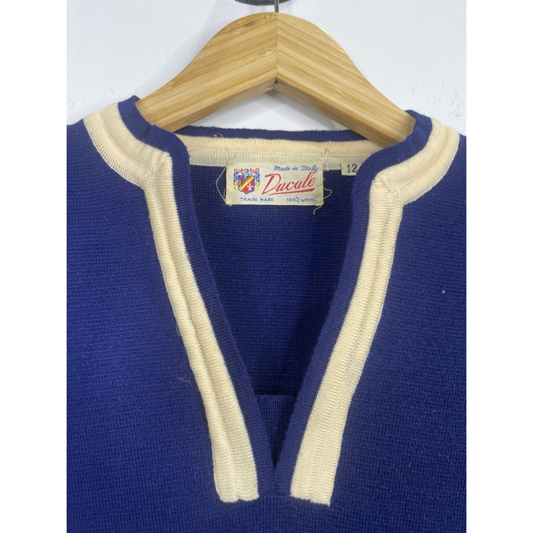 Vintage Women’s Ducale Italian 100% Wool V Neck Shirt Sz 12