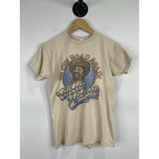 Mens Vintage Beige 1980 Willie Nelson “On The Road Again” TShirt Sz Medium 38-40