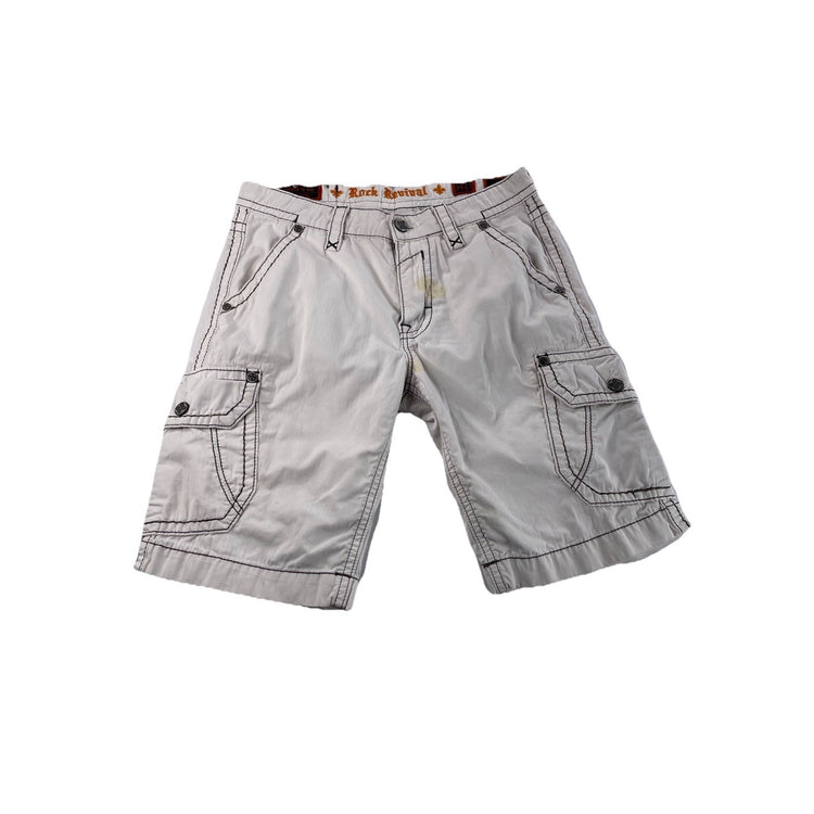 Men Rock Revival White Cargo Shorts Thivk Black Stitch Size 34