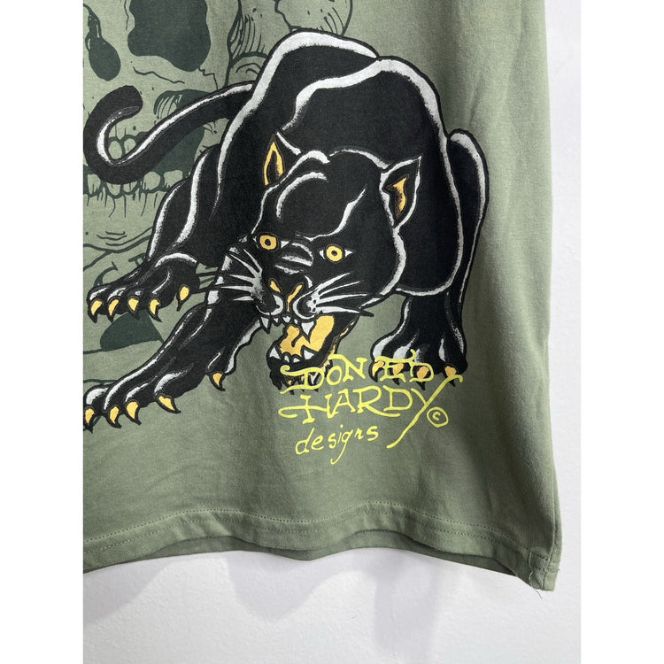 Ed Hardy Y2K Streetwear Dragon Panther Tattoo Short Sleeve Tee Olive Small