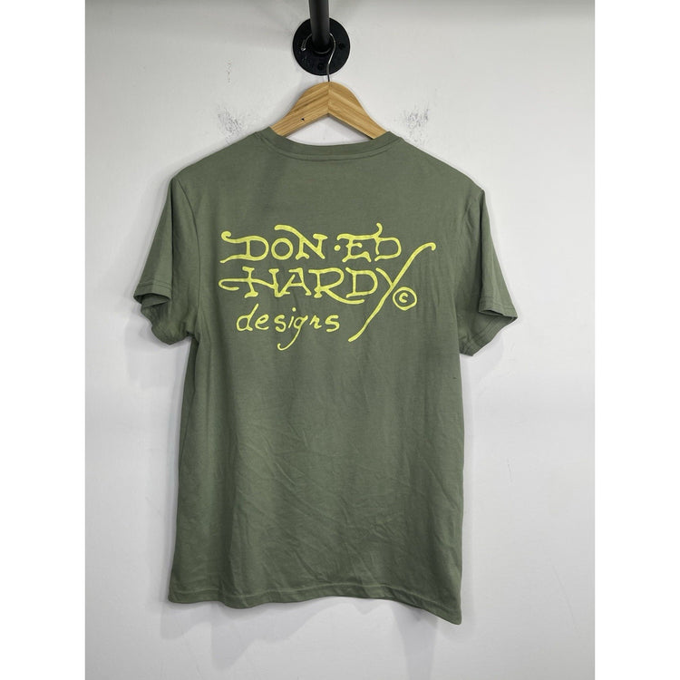 Ed Hardy Y2K Streetwear Dragon Panther Tattoo Short Sleeve Tee Olive Small