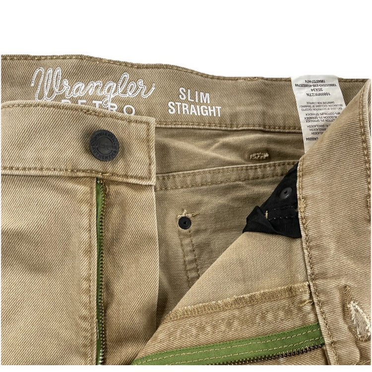 Men’s Wranglers Retro Tan Slim Straight Jeans Size 35x34