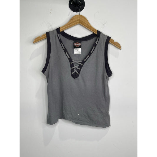 Women’s Grey And Black Drawstring Harley Davidson Tank Top Sz Medium