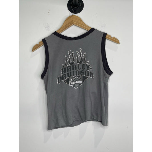 Women’s Grey And Black Drawstring Harley Davidson Tank Top Sz Medium
