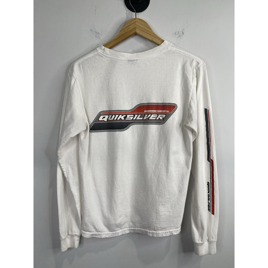 Men’s Vintage White Quiksilver Long-Sleeve Boardriding Company Tee Sz Small
