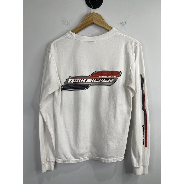 Men’s Vintage White Quiksilver Long-Sleeve Boardriding Company Tee Sz Small
