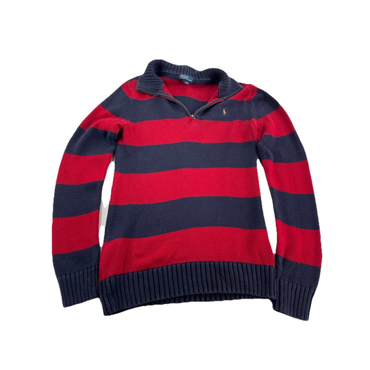 Mens Polo Ralph Lauren Size XL Red & Blue Knitted Quarter Zip