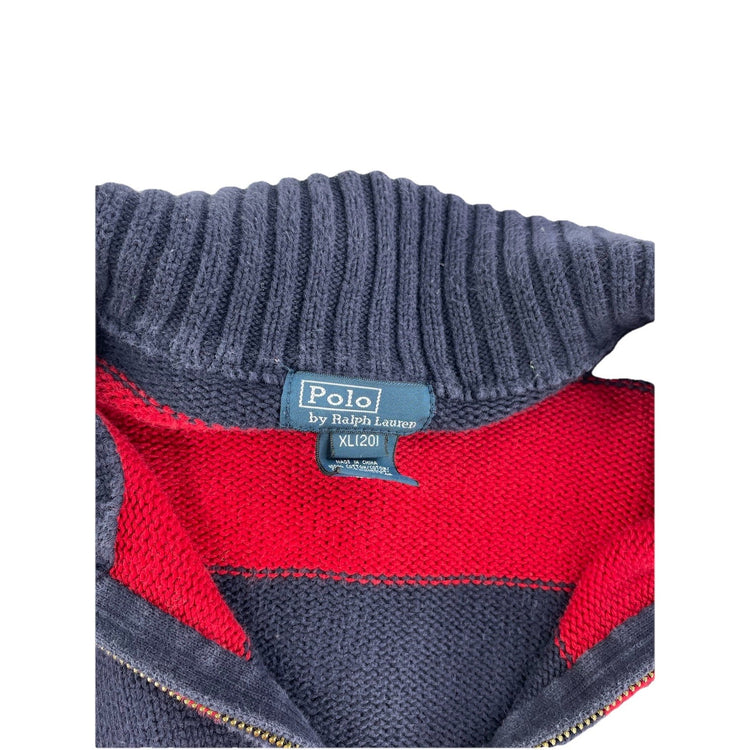 Mens Polo Ralph Lauren Size XL Red & Blue Knitted Quarter Zip