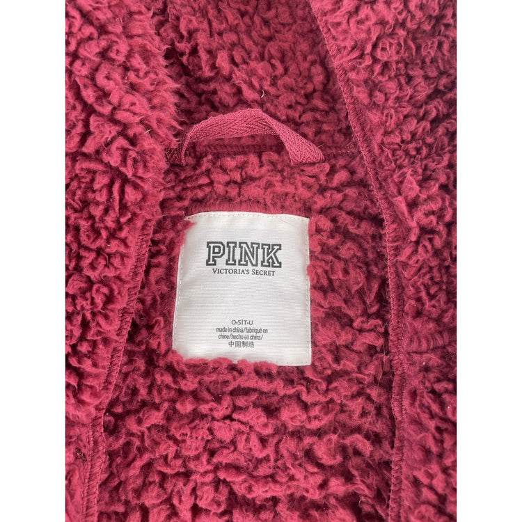 Victoria Secret PINK Sherpa Cardigan OSFM Burgundy Maroon Hooded Jacket One Size