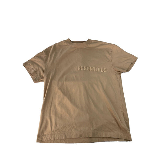 Mens Essentials Fear Of God Tan-Cream Solids Logo T-Shirt Size S