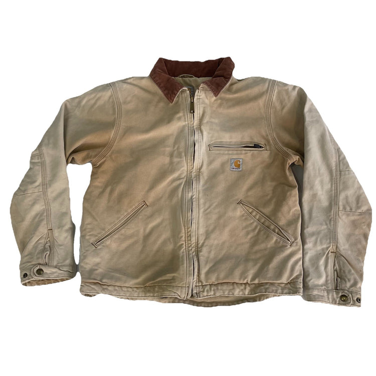 Mens Vintage Carhartt Cream White Blanket Lined Detroit Jacket Size M