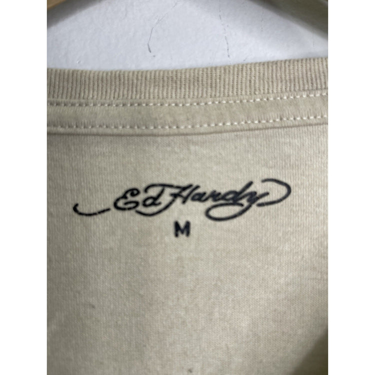 Men’s Vintage Y2K Ed Hardy Skull & Snake Graphic Beige Long Sleeve Sz M